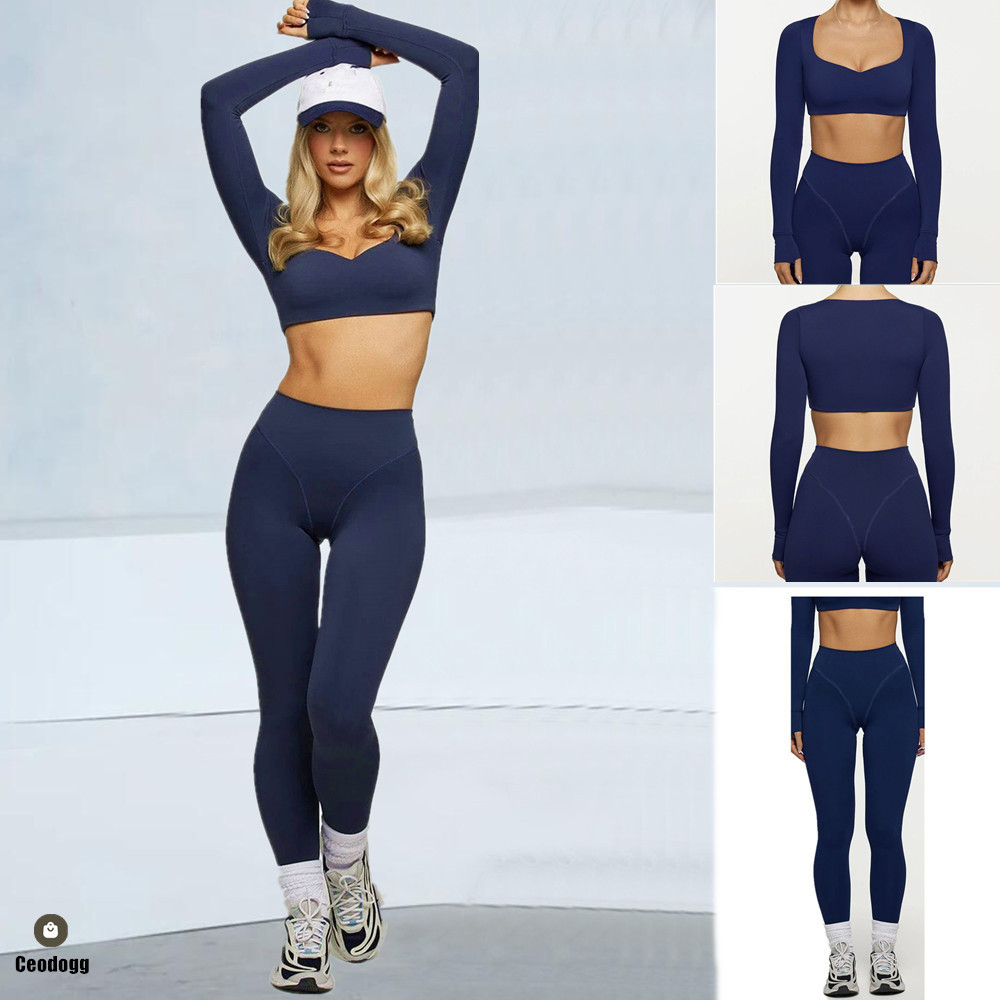 Compression Long Pant - Set Yoga Wanita 2PCS, Atasan Crop